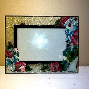 Hand Painted Stained Glass Picture Frame bird house, lady bug, Flowers Frame